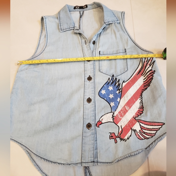 Jean button up top with American flag and eagle - Picture 7 of 7